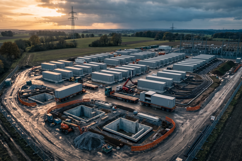 Im Bau befindlicher Batteriespeicher mit Anschluss an Umspannwerk — Risiken bei der BESS-Projektfinanzierung in Deutschland